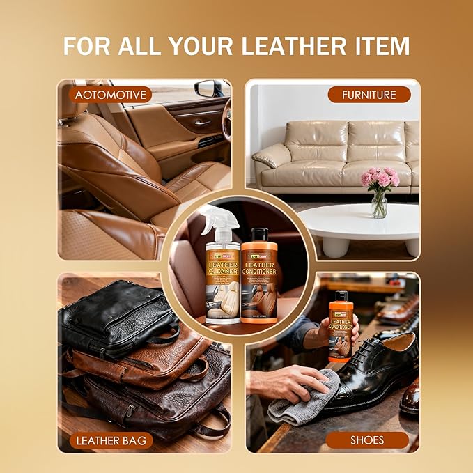Leather Cleaner and Conditioner Kit, Leather Care for Car Seats, Furniture, Couches, Boots, Bags & More, Safe for Any Color, 2 x 16oz