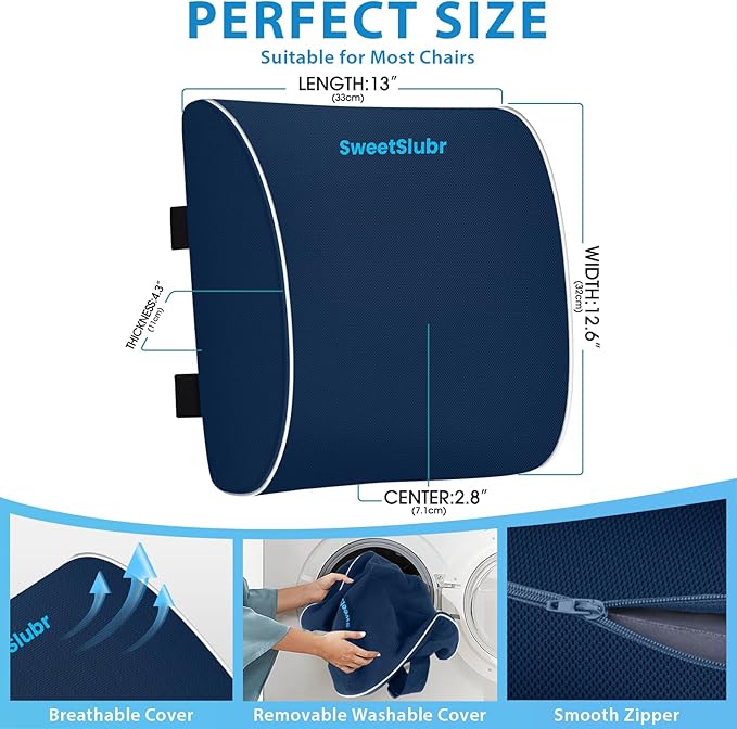 Lumbar Support Pillow for Office Chair, Car Seats and Home Desks, Ergonomic Back Support with Double Adjustable Straps, Machine Washable Cover, Gray