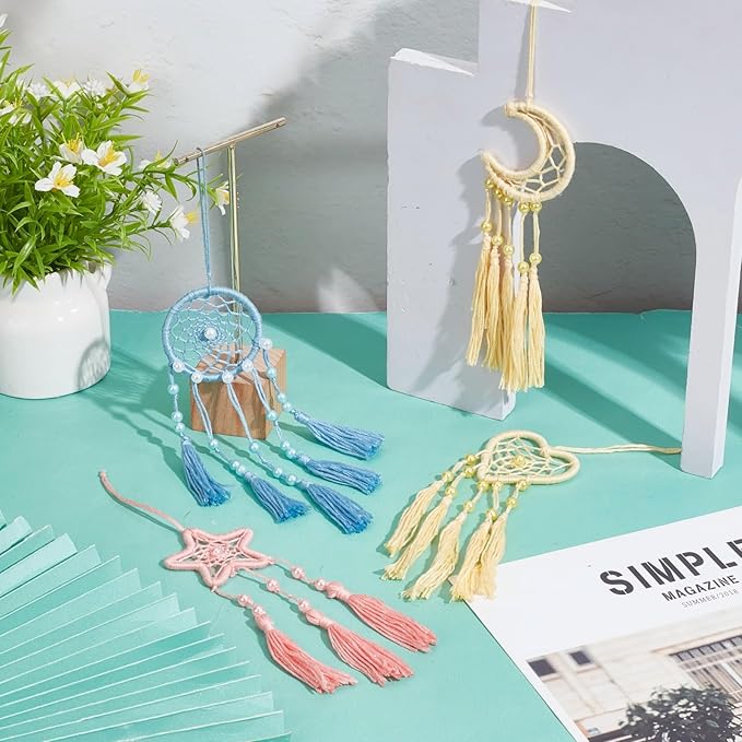 INFUNLY 24PCS DIY Small Dream Catcher Kits for Beginners Colorful Handmade Dreamcatcher Kit for Starters DIY Mini Star/Moon/Heart/Round Shape Ornament Making Kit for Bedroom Car Mirror Keychain Bag