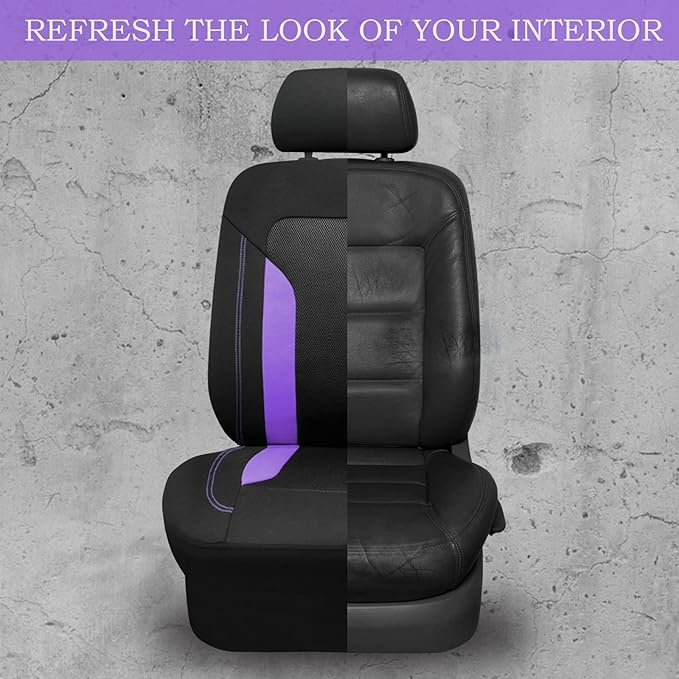 CAR PASS 3D Air Mesh Car Seat Covers Full Set, Breathable Sporty Rear Bench With Zipper for Armrest Box Universal Fit 95% Automotive SUV,Truck,Sedan Interior Cute Women Airbag Compatible, Black Purple