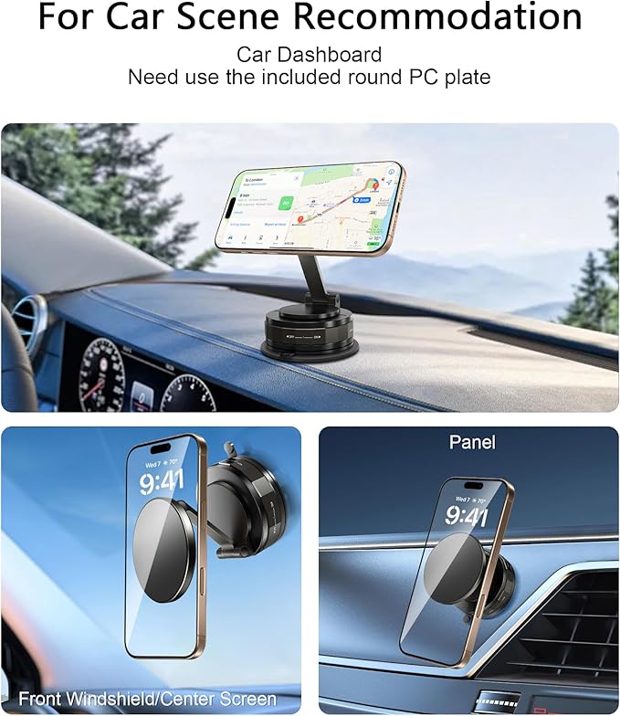 Phone Holder for Car Suction Cup Phone Mount Mag-safe 360° Rotatable Lock[89+LBS Strongest Suction 2800gf Magnetic]Foldable Vacuum Magnetic Phone Stand for iPhone 17 Pro Max/Air/16/Gym/Bathroom Mirror