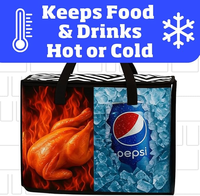 DURASACK Medium Insulated Food Delivery Bag – 13"x7"x13" Reusable Thermal Tote for Hot & Cold Meals – Portable, Foldable Meal Carrier for Takeout, Grocery, and Personal Use