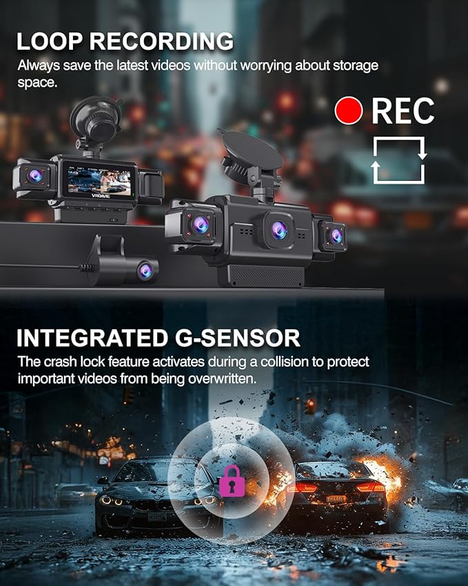 Dash Cam Front and Rear, 4-Channel 360° Coverage Car Dash Camera with STARVIS 2 Night Vision, GPS, 5.8GHz WiFi, 24H Parking Monitor, G-Sensor, 170° Wide Angle, 128GB Card Included