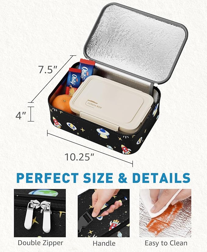 Small Lunch Box Insulated Lunch Bag for Women Men, Bento Kids Lunch Box, Compact Portable Thermal Meal Cooler Bags with Buckle Handle for Work & School, Spaceman 5L