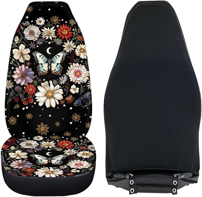 BIGCARJOB Art Butterfly Car Seat Cover Full Set Auto Front Seat Protectors Vehicle Bucket Seat Pad,Butterfly Car Interior Accessories,Fit Most Vehicle,Cars,Sedan