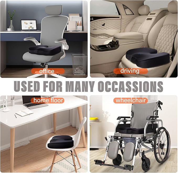 WAOAW Seat Cushion, Office Chair Cushions Butt Pillow for Car Long Sitting, Memory Foam Chair Pad for Back, Coccyx, Tailbone Pain Relief, Stocking Stuffers Gifts for Men Women (Black)