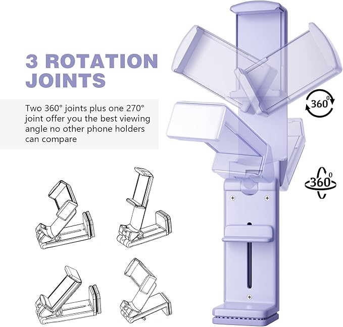 Perilogics Airplane Phone Holder Mount Universal in Flight Hands Free Viewing with Multi-Directional Dual 360 Degree Rotation (Lavender)