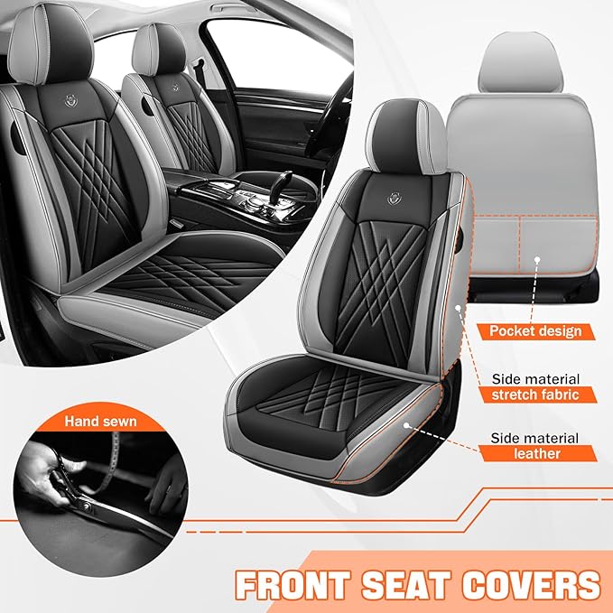 Car Seat Covers Compatible with Toyota Camry 2012-2026 Durable Waterproof Automotive Seat Covers Stretchable Fabric Material, Airbag Compatibility, Premium Nappa Leather(Black Gray, Full Set)