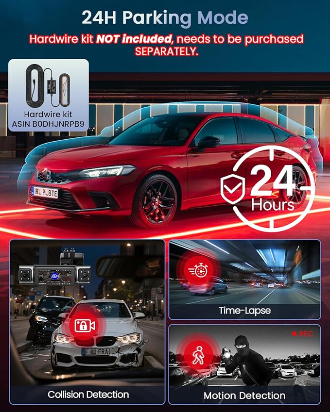 IIWEY 4 Channel Dash Cam 360° View, STARVIS 2 Front 2.7K Rear 2K Inside 1080P x2, 8IR LEDs Night Vision 3.0, PlateTag AI for Plate Clarity, 5GHz WiFi GPS, Voice Control, 24/7 Parking Mode, 128GB Card