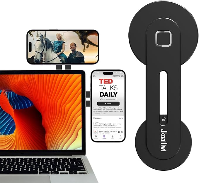 Magnetic Laptop Phone Holder Mount for Dual Screen, 180° Adjustable Edge Computer Phone Holder for Monitor's Top and Side, Extended Laptop Stand Accessories for iPhone 12-17 All Phones