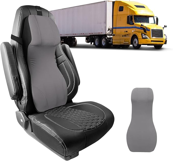 Lumbar Support Pillow for Car with Headrest, Memory Foam Integrated Lumbar Support Cushion for Neck and Back, Fits for Semi Truck Motorhome Van Pickup, Gray