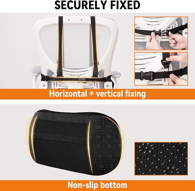 Lumbar Support Pillow for Office Chair and Car,Back Support for Office Chair Cushion,Adjustable Straps Securely Fixed Car Lumbar Support Pillow (Black, for Office Chiar)