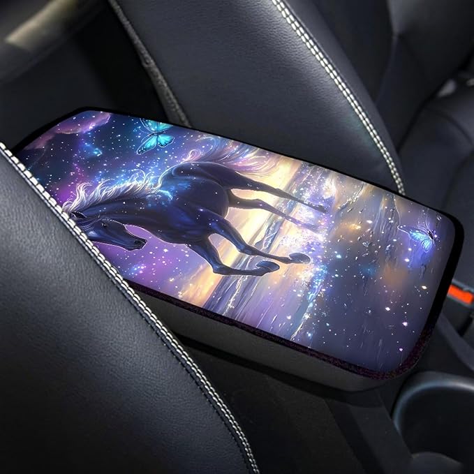 Butterfly Horse Vehicle Armrest Covers Car Center Console Cushion Pad Middle Storage Organizer Pad Universal Style Car Interior Thanksgiving Decor