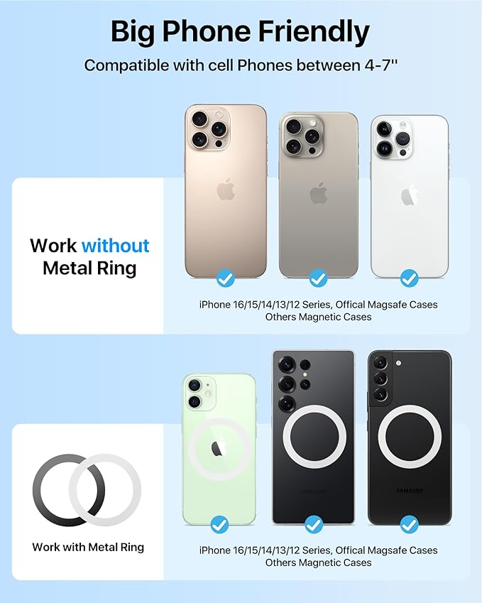 【Military-Grade】andobil 3 in1 Magnetic Phone Holder for Car Dashboard Windshield Vent 【Upgrade Suction & Strongest Magnet】Retractable for MagSafe Car Mount Mats for iPhone 17 16 15 14 Pro Max Sumsung