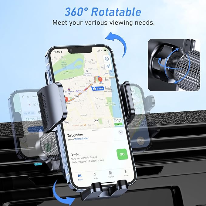 Blukar Car Phone Holder Mount, Super Stable Air Vent Cell Phone Car Mount with 2025 Metal Hook Clip, 360° Rotation,One Button Release for iPhone, Galaxy, Google, and All Other Smartphones