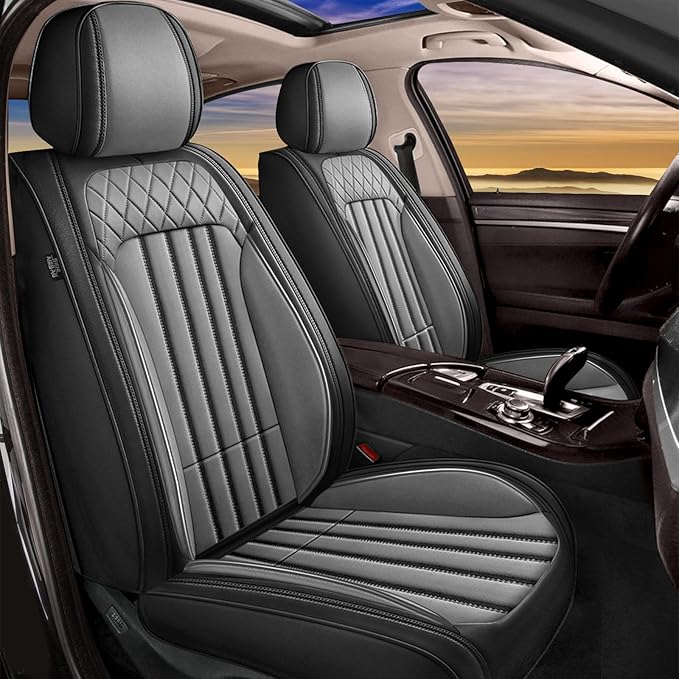 Car Seat Covers Fit for Kia Sorento 2007-2023 2024 2025: Front Set Waterproof Leather Vehicle Seat Cushion Luxury Automotive Protector Easy to Install(2 Seats, Black&Grey)