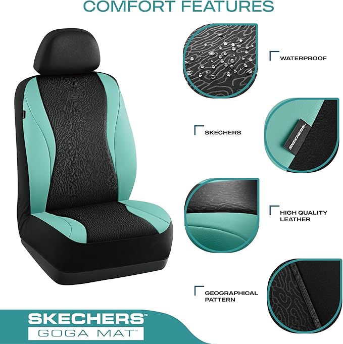 Skechers Car Seat Covers,Leather Seat Covers with GOGA Mat Technology,Waterproof Car Seat Covers Front Seats,Airbag Compatible,Comfort Universal Fit for Most Cars,Vans,Trucks,SUVs,Mint