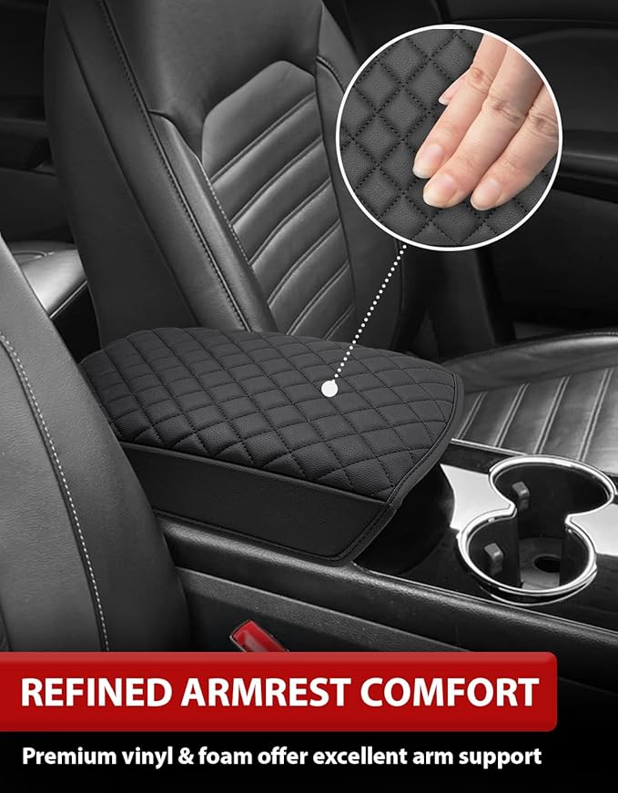 KBH Center Console Armrest Cover for Ford Edge 2015 2016 2017 2018 2019 2020, Vinyl Leather Accessories, Middle Console Lid Protector Cushion Pad, Anti-Scratch, Black