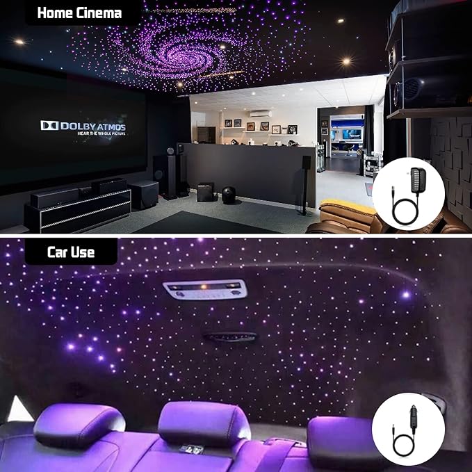 AMKI 16W Fiber Optic Lights,Starlight Headliner Light Kit APP/Remote Control Sound Activated Mode for Car&Home Decoration,Optical Fiber Cable Strands 0.75mm/0.03in 13.1ft/4m 550pcs