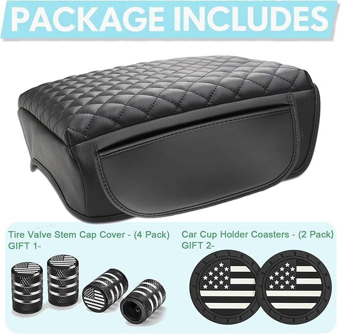 Center Console Cover Fit For Ford F-150 2025-2021 Armrest Cushion Cover 1-In Thickened Fully Coverage Center Console Lid Protector Pad Wtih Side Pocket PU Leather Anti-Scratch (Bucket Seat Only)