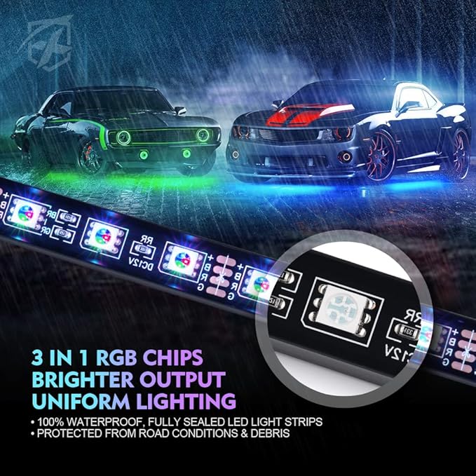 Underglow LED Lights for Cars, Xprite 4 PCS Aluminum Car Underglow Kit with Bluetooth & Wireless Remote Control, 12V 252 LEDs Car Lights Exterior Underbody Strips for Trucks SUV Vans