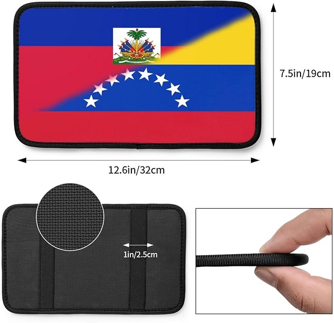 Venezuela Venezuelan Haiti Haitian Flag Auto Center Console Armrest Cover Car Handrail Box Cushion Pad Mat Universal Fit Most Vehicle Sedan Truck SUV Soft Comfort Decor Accessories