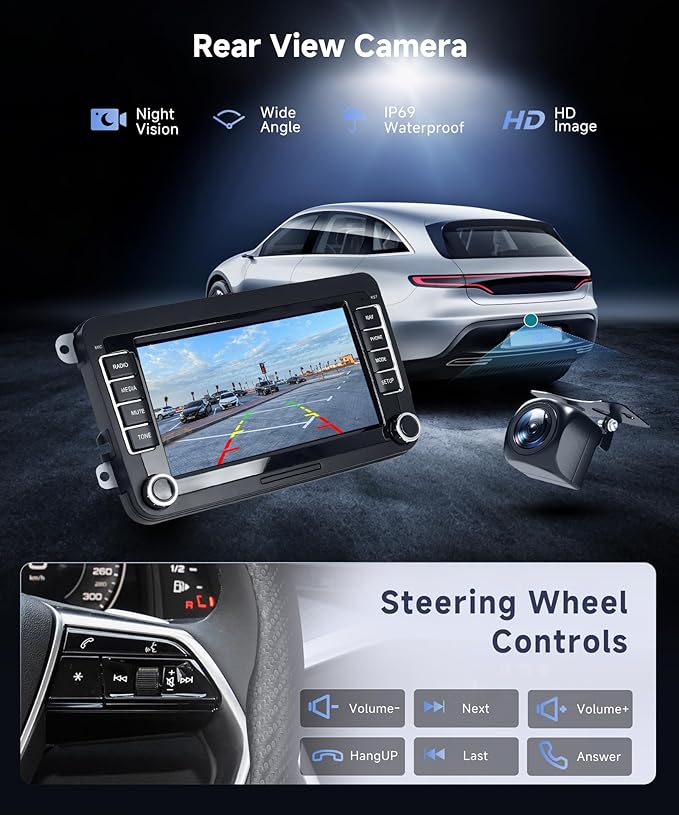 8 Core 6G+128G Android Car Stereo for VW Golf MK5 MK6 Passat Jetta Tiguan T5 EOS Polo with Wireless CarPlay Android Auto, 7” Touchscreen Car Radio GPS WiFi SWC Bluetooth 32EQ Backup Camera