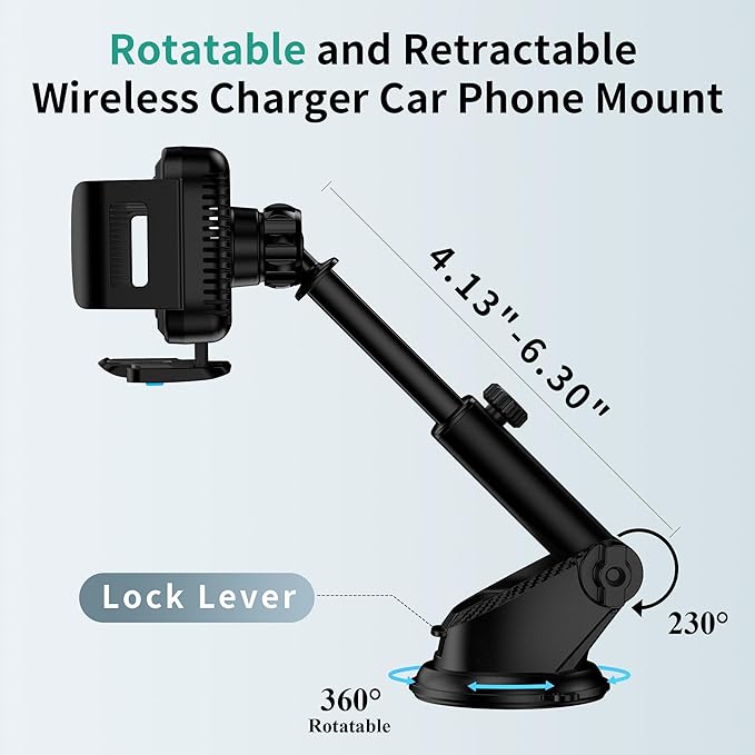 Wireless Car Charger Mount, 15W Dual Coil Rotatable Car Phone Holder Wireless Charger for Samsung Galaxy Z Fold 7/6/5/4/3/2, Z Flip, S25/S24/S23/S22 Series and iPhone, Car Charger Included