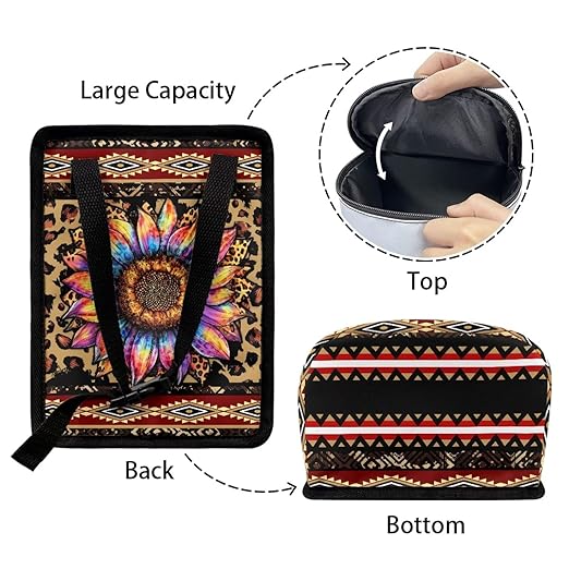 Aztec Sunflower Car Trash Can Auto Garbage Bag with Lid Leak-Proof Car Storage Bag Garbage Bag Hanging for Headrest Portable Vehicle Backseat Organizer