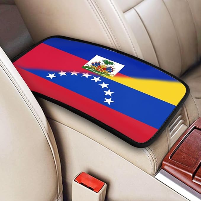 Venezuela Venezuelan Haiti Haitian Flag Auto Center Console Armrest Cover Car Handrail Box Cushion Pad Mat Universal Fit Most Vehicle Sedan Truck SUV Soft Comfort Decor Accessories