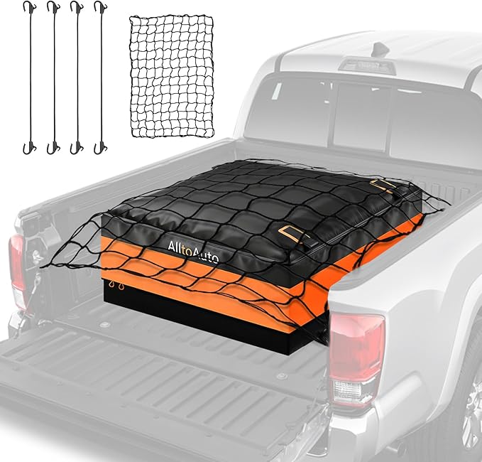 [All-in-One Bundle] 26 CuFt Waterproof Truck Bed Cargo Bag with Heavy Duty Cargo Net, Storm-Proof Pickup Luggage Carrier (50"x40"x22"), Fits All Pickups, Includes Storage Bag & Bungee Net