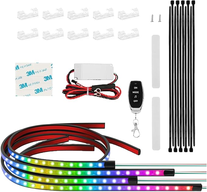 Golf Cart Underglow LED Light Strip Kit, 28 RGB Modes with Music Sync & Wireless Remote | 12-85V Wide Voltage, Fit Club Car, EZGO, Yamaha (2/4/6 PCS)