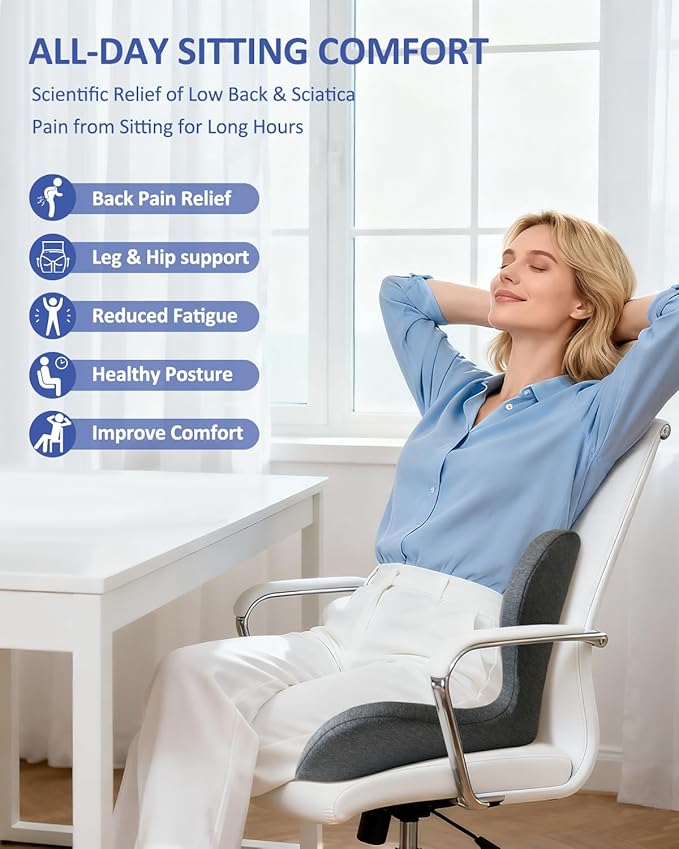 Seat Cushion with Back Support,Lumbar Support Pillow for Office Chair,X Large Memory Foam Chair Cushions for Sciatica Tailbone Pain Relief Coccyx Pad for Wheelchair, Car, Home, Office, Desk