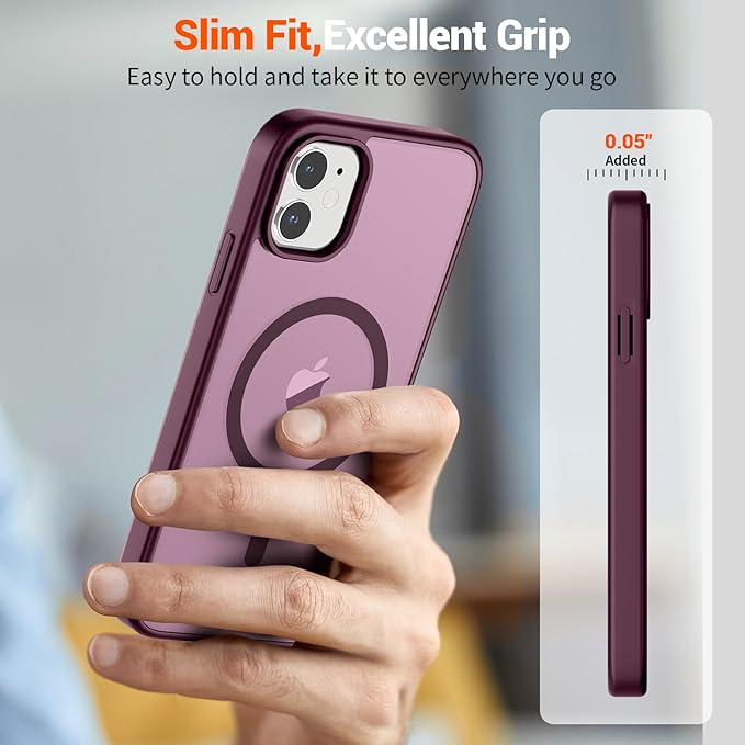 SUPFINE Magnetic for iPhone 11 Phone Case (Compatible with MagSafe)(Military Grade Drop Protection) Translucent Matte Shockproof Phone Case,Wine Red