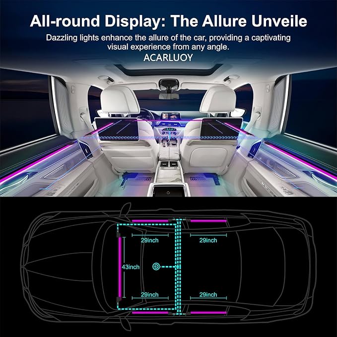 Acrylic Car LED Ambient Light, Fiber Optic Interior Light Strip, 24 Million Types, Ambient Light KKT that Swings with The Melody of Music (Dreamcolor 14 in 1)