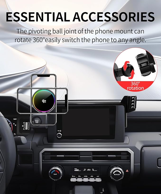 Qi2.2 25W Magnetic Car Mount Charger for 2024 2025 2026 Toyota Tacoma Accessories, for Fast Charging Cell Phone Holder 8 Inch Screen Fixed Clip with Cooling Fan＆54W Fast Adapter