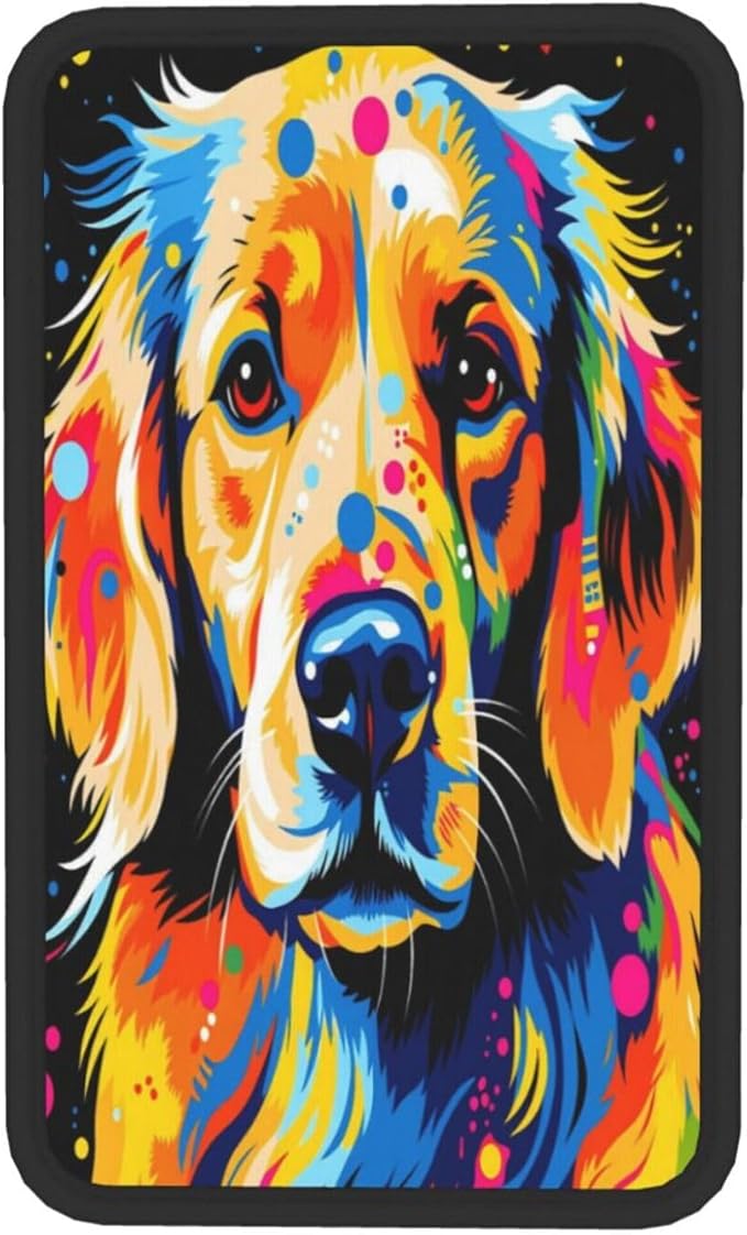 Graffiti Colorful Golden Retriever Dog Car Handrail Box Cushion Armrest Cover Auto Center Console Pad Car Decor 12.6X7.5 in