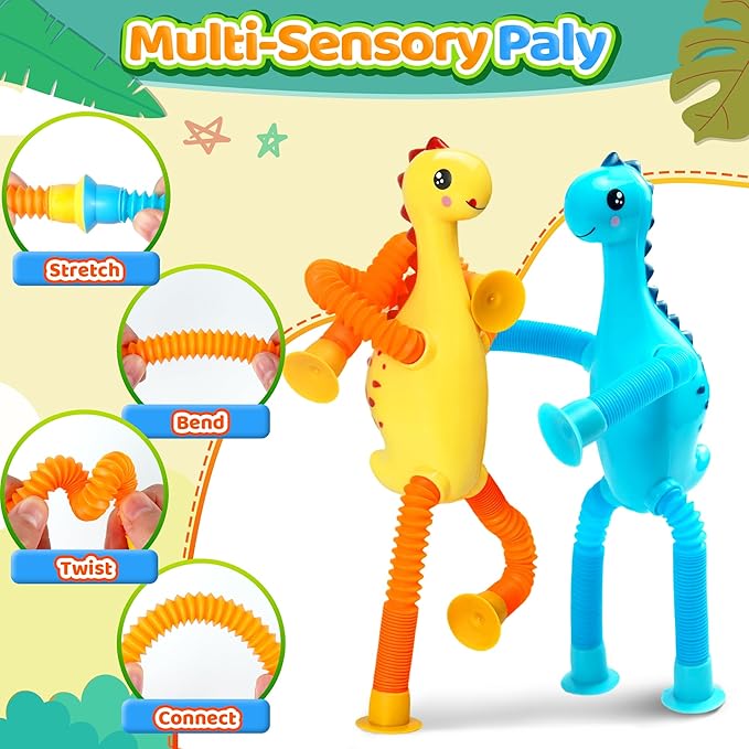 Sensory Travel Toys Easter Basket Stuffer Gift for Toddlers Kid Boy Year Old Ages 3+, Airplane Activities Suction Autism Pop Tube Fidget Toys Autistic Items Valentine for Kids