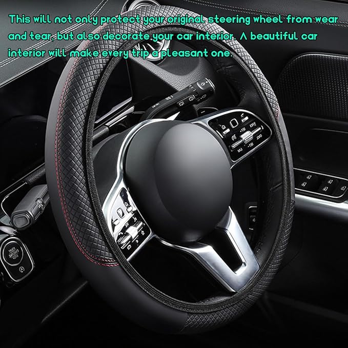 Car Steering Wheel Cover, 15 inch Carbon Fiber Microfiber Leather Elastic Steering Wheel Protector, Breathable Anti-Slip Comfortable Steering Wheel Covers for Most Cars (Black, AD)