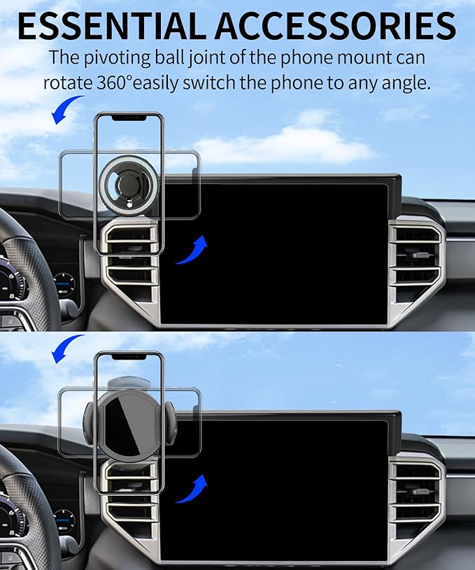 Magnetic Car Phone Mount for Toyota Tundra 2022-2026/Sequoia 2023-2026 Accessories, for MagSafe Strong Magnets Cell Phone Holder 14 Inch Touch Screen Cradles, with phone gripper 360° Rotation