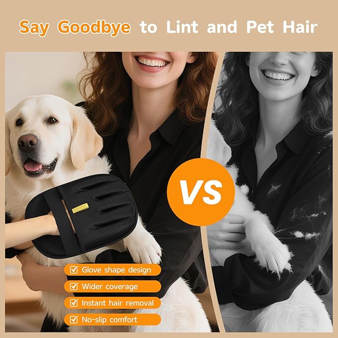 Pet Hair Removal, 2025 Newly Upgraded Five-Finger Electrostatic Pet Hair Removal Glove, Reusable Cat & Dog Hair Remover Tool for Clothing, Couch, Furniture, Carpet, Car Seat, Cat Grooming Glove -2 PCS