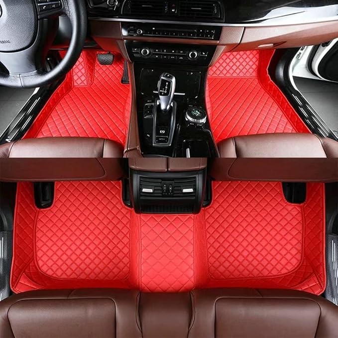 Custom Making Car Floor Mats for 98% Sedan SUV Car Protection Full Coverage Mats Anti-Slip Leather Floor Liners All Weather Car Floor Mats (Red)