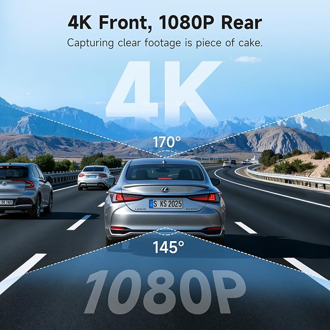 Leadfan 4K+1080P Dash Cam Front and Rear for Lexus ES 2019-2026 ES350 ES300h F Sport ES250 etc., OEM Look,Free 128GB SD Card, Dash Cam with WiFi & APP, Loop Recording, G-Sensor, Plug & Play Dashcam