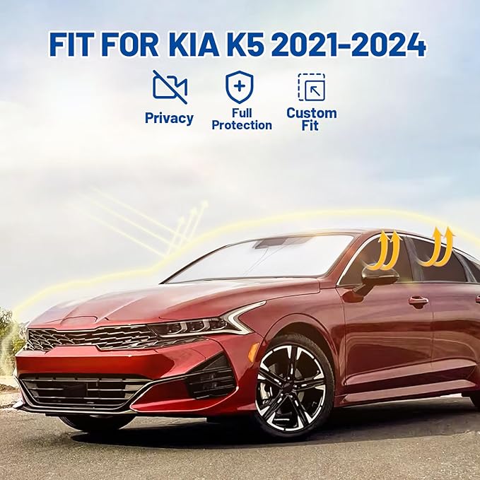 Car Window Shades for KIA K5 2021-2024 Accessories - Full Set 8PCS Side Window Sunshades with Memory Frame & Blackout Fabric, Privacy UV Shield for Camping/Travel
