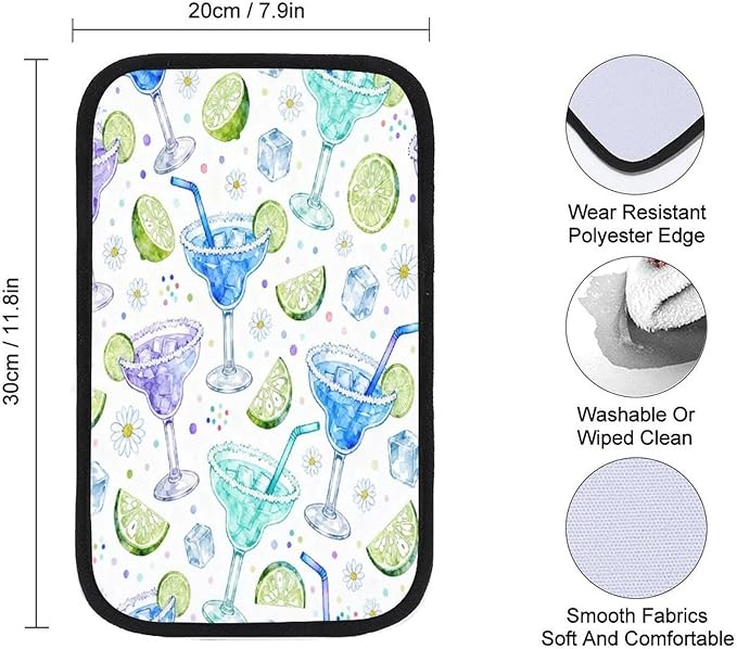 Colorful Margarita Glasses Car Center Console Decor Handrail Armrest Box Cushion Interior Covers Car Protector Pad Lid Cover Accessories Universal Fit for Auto Truck Vehicles