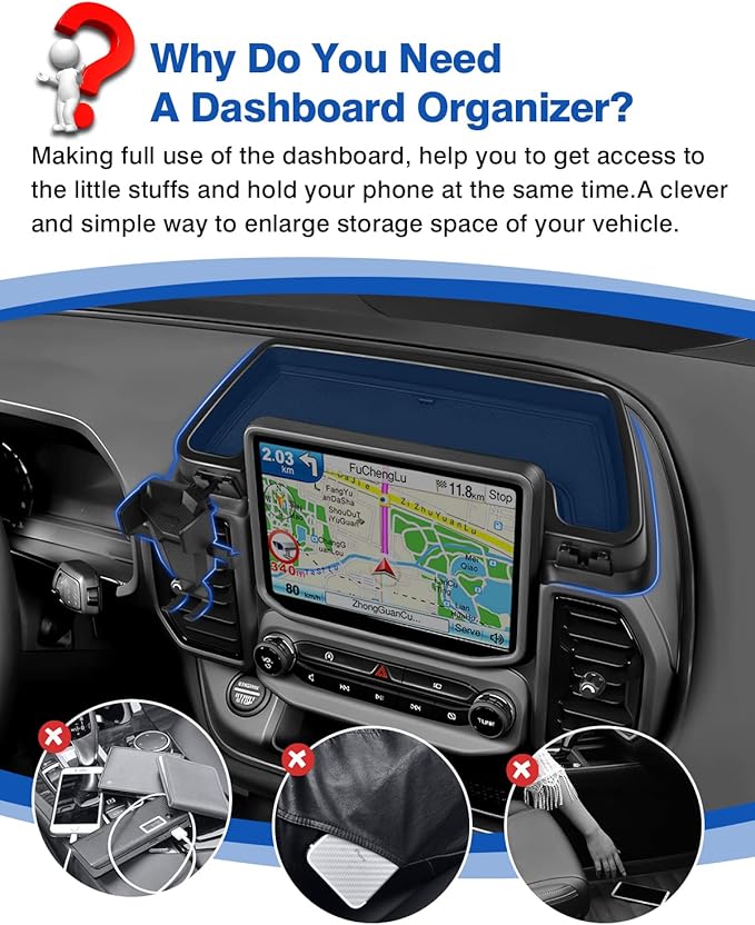 Autorder Phone Holder Mount for Jeep Grand Cherokee 2022 2023 2024 2025/Grand Cherokee L 2021 2022 2023 Center Console Dashboard Organizer with Phone Stand with Anti-Slip Mat