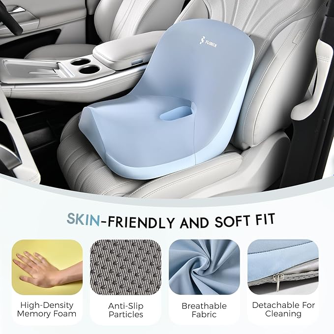 Car Seat Cushion and Lumbar Support Pillow, Larger Memory Foam Seat Cushion, Ergonomic L-Shaped Design Cushion for Back Pain Relief, Non-Slip Driving Cushion for Car, Office, Truck, Wheelchair-Blue