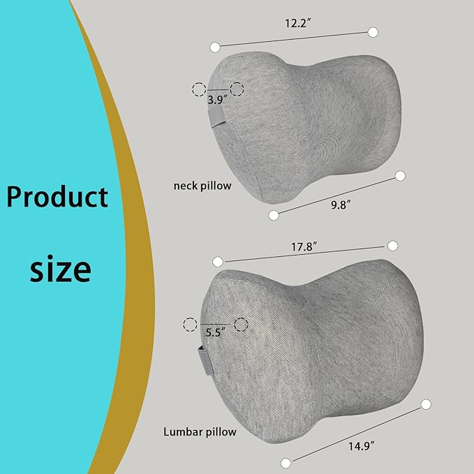 Lumbar Support Pillow for car，Car Neck Pillow Kit, Memory Foam Ergonomic Car Headrest and Lumbar Support for Driving Fatigue Relief, Comfort and Support Your Neck and Back