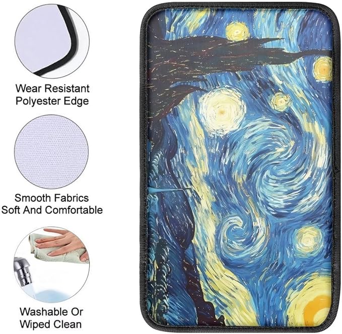 Car Center Console Armrest Cushion Cover for Van SUV Trucks Sedan,Van Gogh Starry Night Auto Decor Accessories Breathable Vehicle Armrest Cushion Pad,Universal Fit