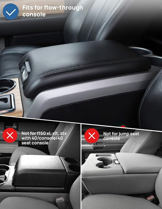 JOYTUTUS Center Console Cover Compatible with 2009-2014 Ford F150, Leather Armrest Cover Center Console Cushion Arm Rest Cover
